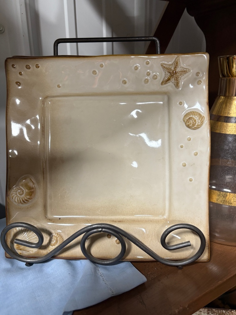 Sonoma Seaside Square Ceramic Platter in Cream and Tan